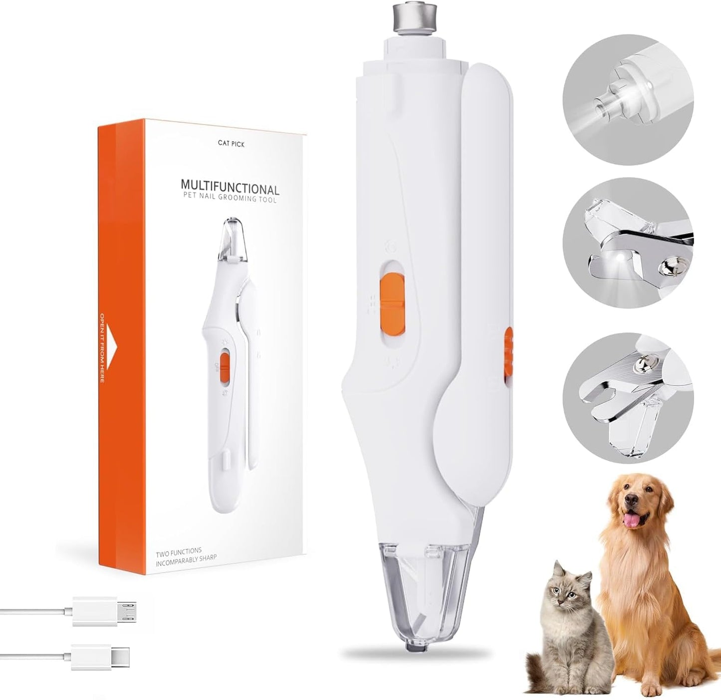 2-In-1 Cat & Dog Nail Clippers for any Sized Pet With Grinder and LED Light