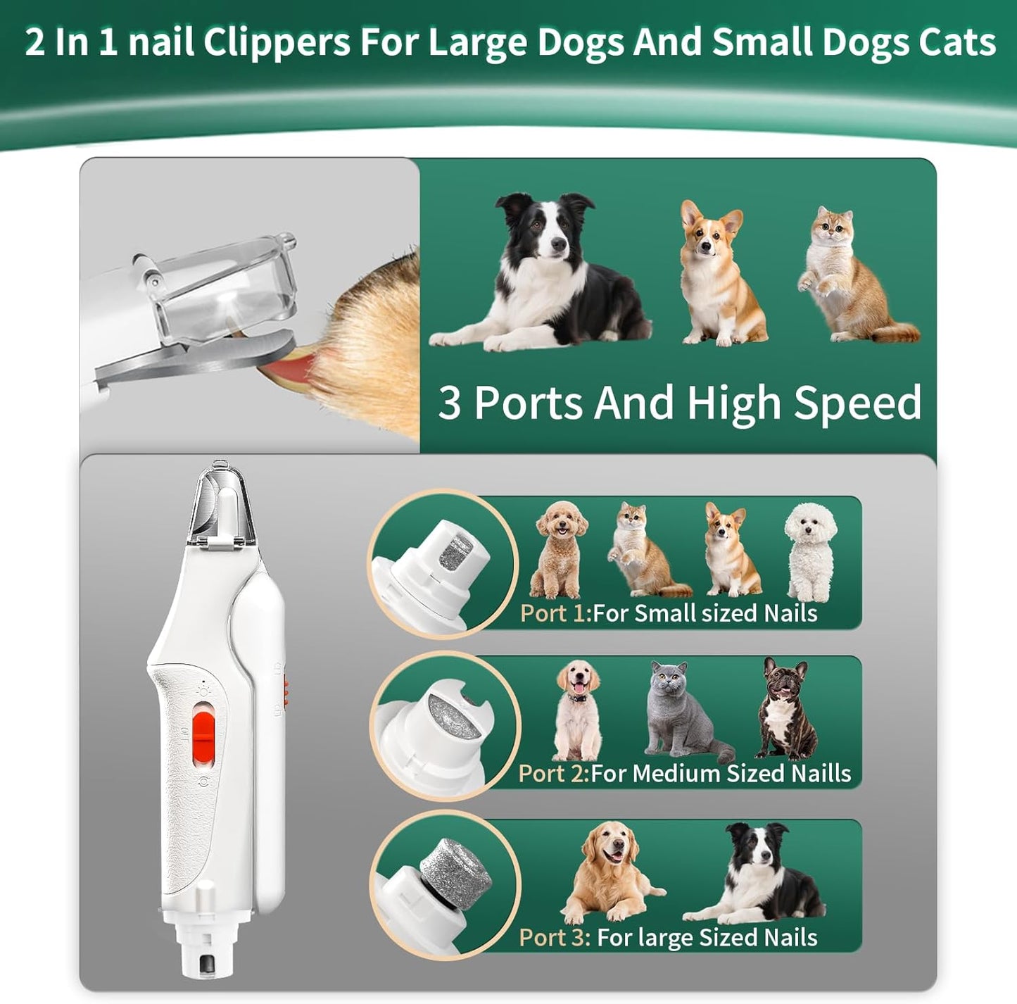 2-In-1 Cat & Dog Nail Clippers for any Sized Pet With Grinder and LED Light
