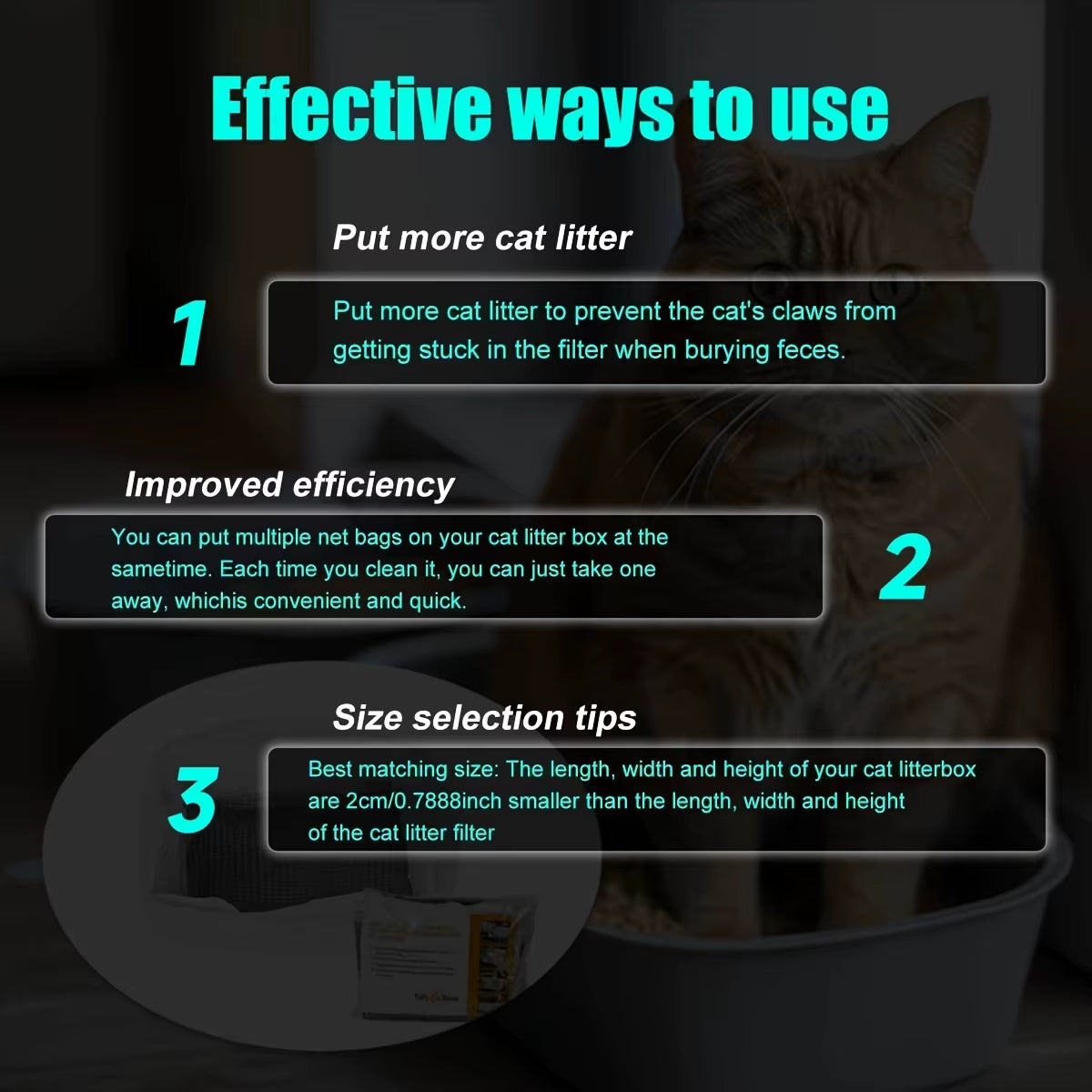 10Pcs Reusable Cat Feces Filter, Hands Free Pet Cat Excrement Liners Filter Net for Pet Hygienic Litter Box Liners