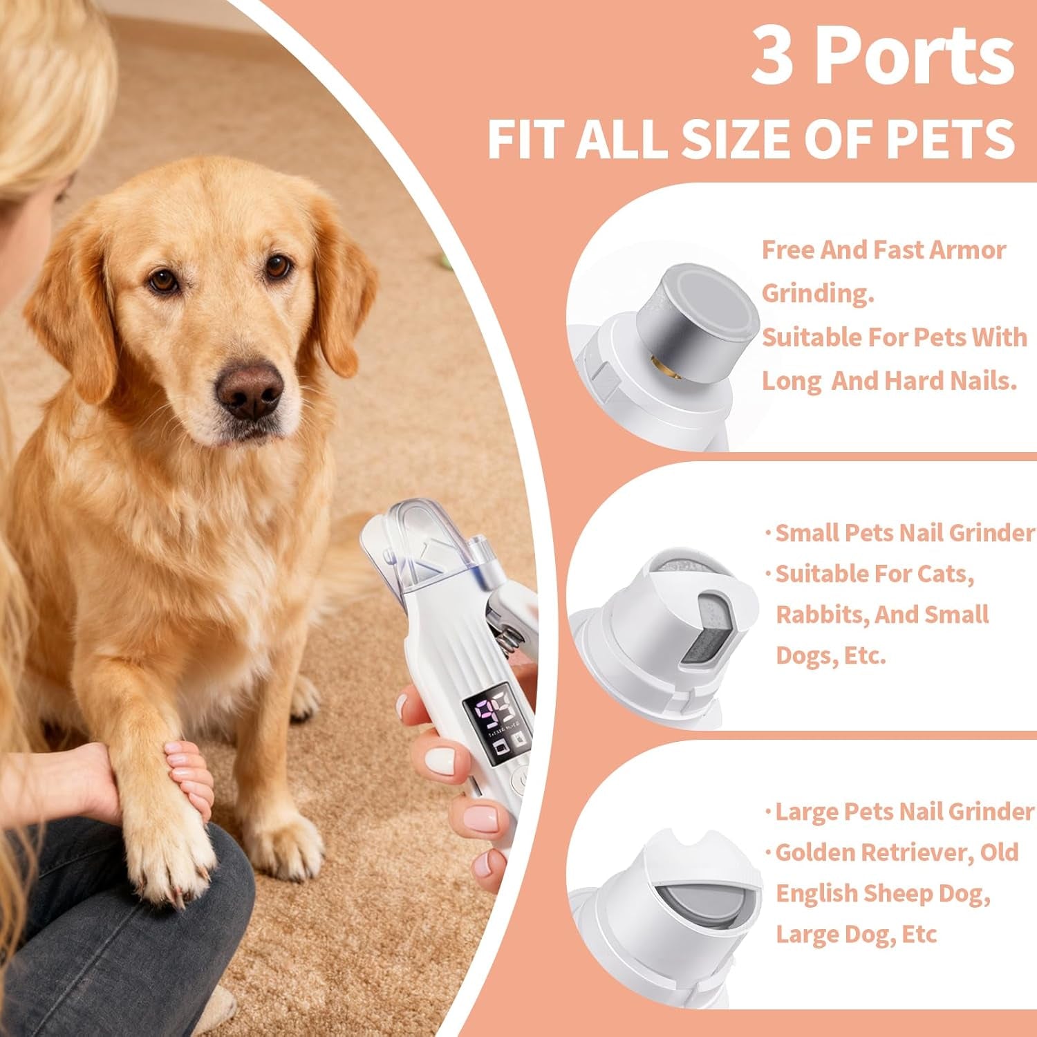 2-In-1 Dog Nail Trimmers & Dog Nail Grinder with 2 LED Lights, Low-Noise Operation, USB Rechargeable, Splash Protection Device, Multiple Grinding Methods, Perfect for Large, Medium, and Small Pets