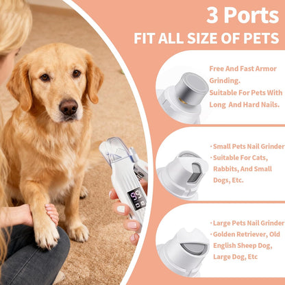 2-In-1 Dog Nail Trimmers & Dog Nail Grinder with 2 LED Lights, Low-Noise Operation, USB Rechargeable, Splash Protection Device, Multiple Grinding Methods, Perfect for Large, Medium, and Small Pets