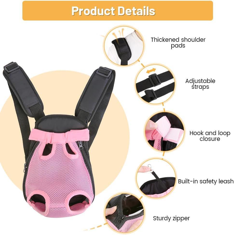 Dog Backpack Carrier/Cat Carrier, Adjustable Pet Front Carriers Travel Bag for Puppy Medium Dogs, Legs Out, Soft Ventilated Doggie Chest Carry Backpacks for Hiking/Camping, 2.5-4 Lbs, Pink
