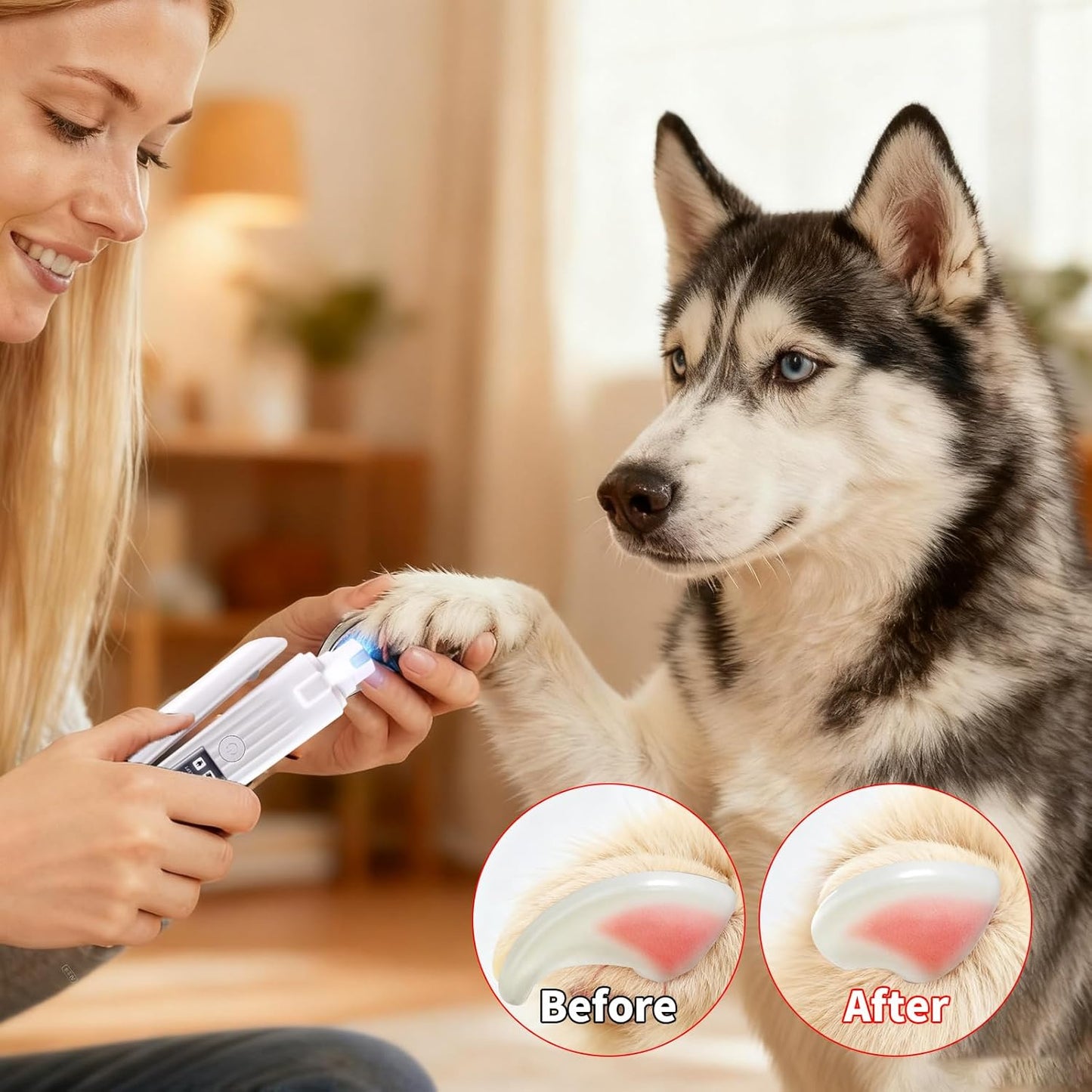 2-In-1 Dog Nail Trimmers & Dog Nail Grinder with 2 LED Lights, Low-Noise Operation, USB Rechargeable, Splash Protection Device, Multiple Grinding Methods, Perfect for Large, Medium, and Small Pets