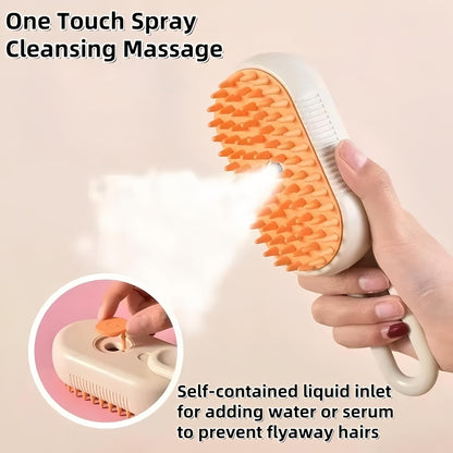 Cat Steam Brush for Shedding, 4 in 1 Rechargeable Steam Pet Brush for Cats and Dogs, Anti-Static, Massage, Cleaning, Shedding& Combing All in One! (Khaki)