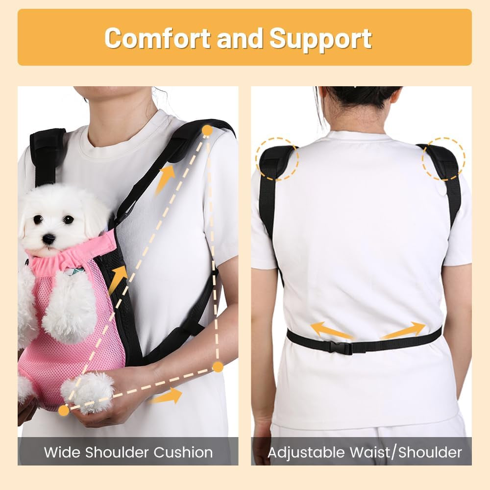 Dog Backpack Carrier/Cat Carrier, Adjustable Pet Front Carriers Travel Bag for Puppy Medium Dogs, Legs Out, Soft Ventilated Doggie Chest Carry Backpacks for Hiking/Camping, 2.5-4 Lbs, Pink