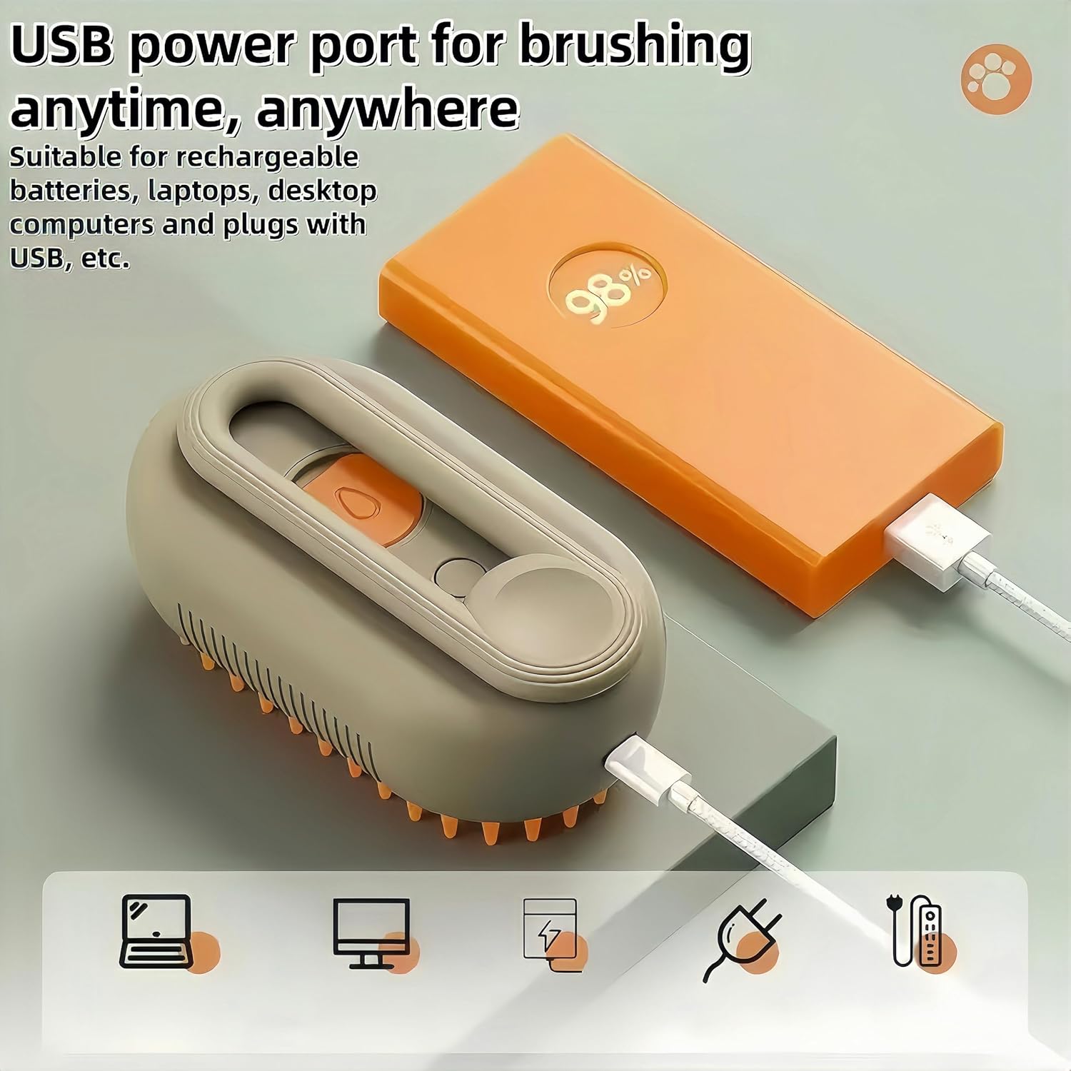 Cat Steam Brush for Shedding, 4 in 1 Rechargeable Steam Pet Brush for Cats and Dogs, Anti-Static, Massage, Cleaning, Shedding& Combing All in One! (Khaki)