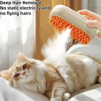 Cat Steam Brush for Shedding, 4 in 1 Rechargeable Steam Pet Brush for Cats and Dogs, Anti-Static, Massage, Cleaning, Shedding& Combing All in One! (Khaki)