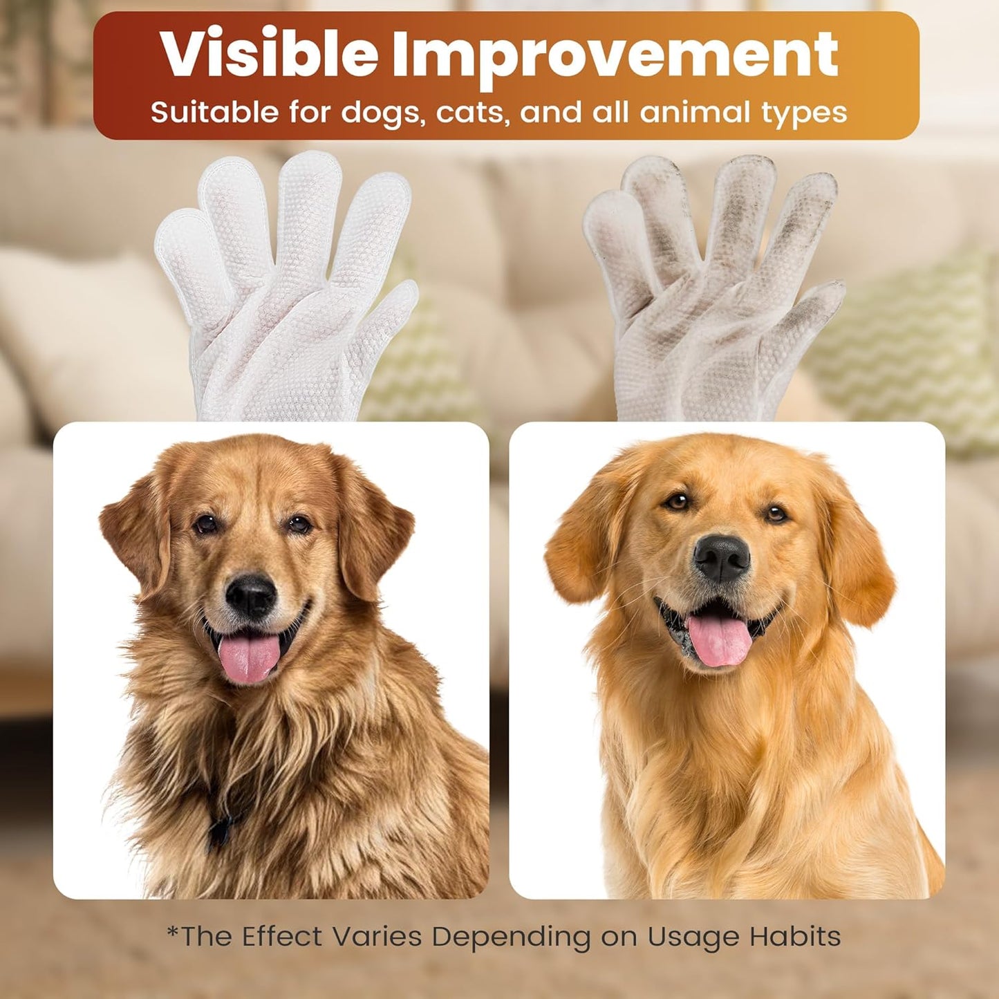 Pet Glove Wipes for Dogs Cats, Dog Cleaning Gloves, Dog Wipes Cleaning Deodorizing, Pet Wipes for Dogs Cats, Extra Thick, Unscented Rinse Free Nourish Fur Glove Wipes for Daily Care and Traveling-6Pcs