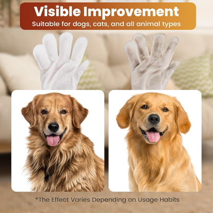 Pet Glove Wipes for Dogs Cats, Dog Cleaning Gloves, Dog Wipes Cleaning Deodorizing, Pet Wipes for Dogs Cats, Extra Thick, Unscented Rinse Free Nourish Fur Glove Wipes for Daily Care and Traveling-6Pcs