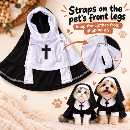 Halloween Cats Nun Costume Jesus Cross Print Kitty Clothes for Small Dogs Funny Cute Dress up Party Pet Overalls Cat Accessories