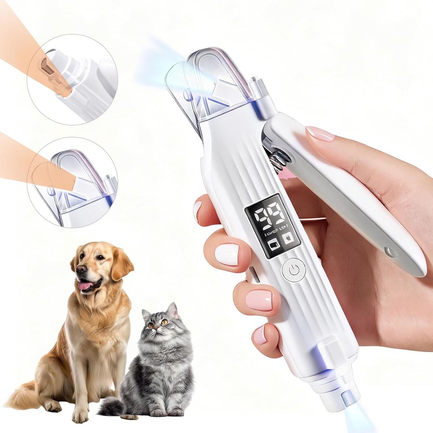 2-In-1 Dog Nail Trimmers & Dog Nail Grinder with 2 LED Lights, Low-Noise Operation, USB Rechargeable, Splash Protection Device, Multiple Grinding Methods, Perfect for Large, Medium, and Small Pets