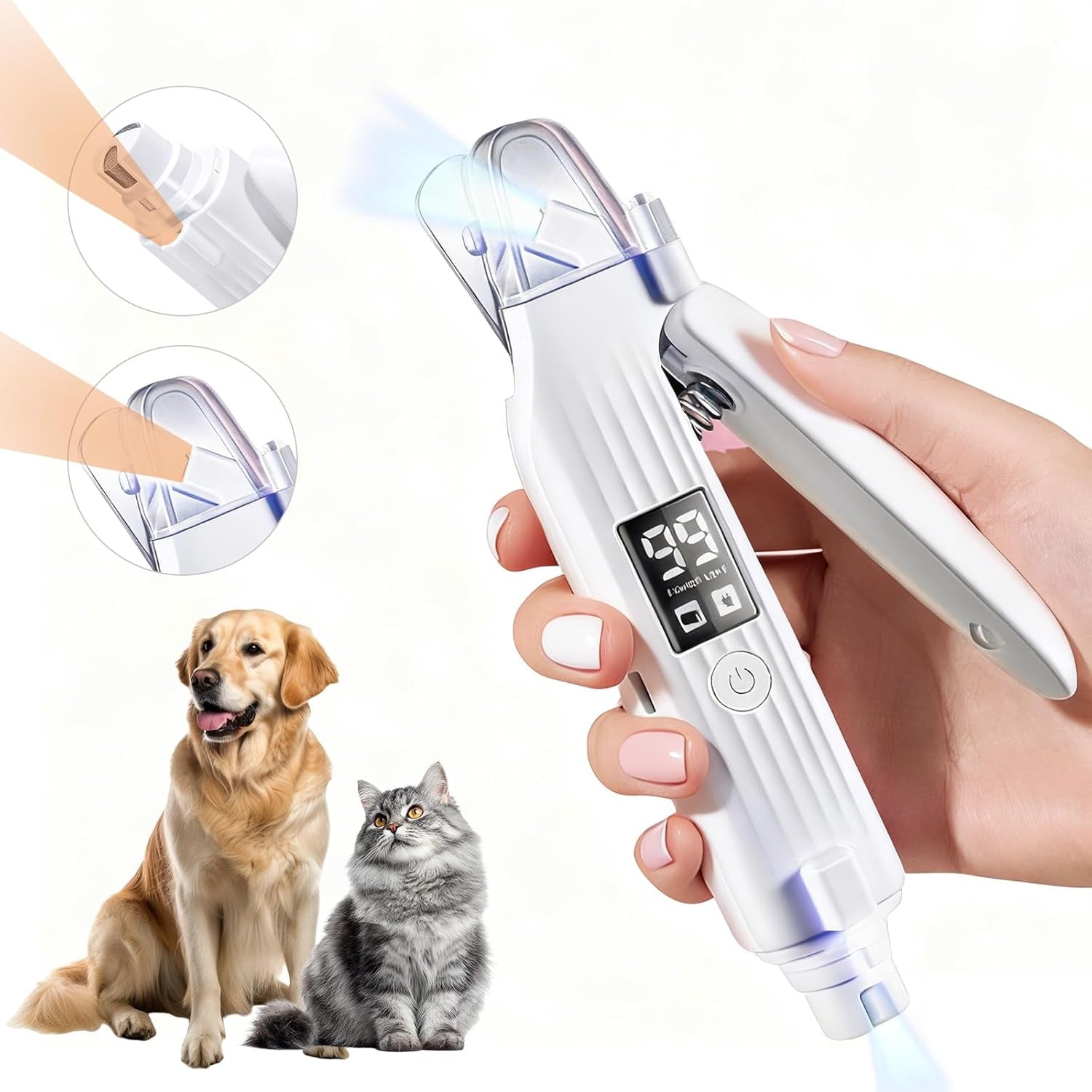 2-In-1 Dog Nail Trimmers & Dog Nail Grinder with 2 LED Lights, Low-Noise Operation, USB Rechargeable, Splash Protection Device, Multiple Grinding Methods, Perfect for Large, Medium, and Small Pets