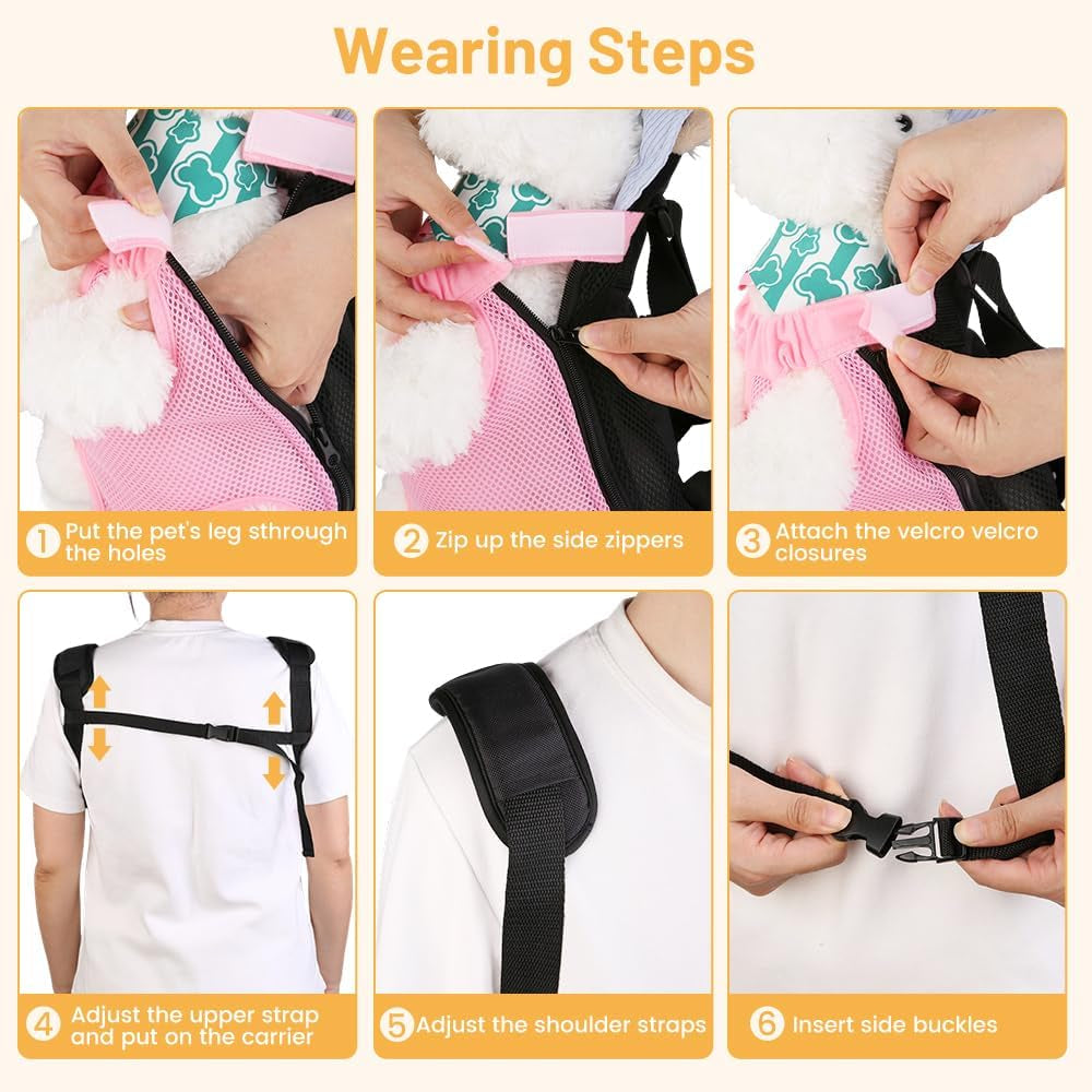 Dog Backpack Carrier/Cat Carrier, Adjustable Pet Front Carriers Travel Bag for Puppy Medium Dogs, Legs Out, Soft Ventilated Doggie Chest Carry Backpacks for Hiking/Camping, 2.5-4 Lbs, Pink