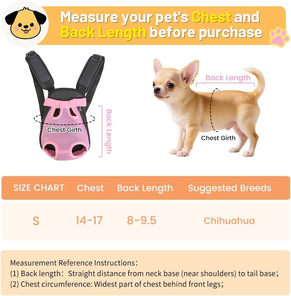 Dog Backpack Carrier/Cat Carrier, Adjustable Pet Front Carriers Travel Bag for Puppy Medium Dogs, Legs Out, Soft Ventilated Doggie Chest Carry Backpacks for Hiking/Camping, 2.5-4 Lbs, Pink