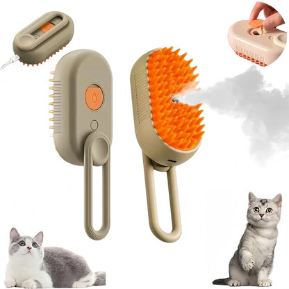 Cat Steam Brush for Shedding, 4 in 1 Rechargeable Steam Pet Brush for Cats and Dogs, Anti-Static, Massage, Cleaning, Shedding& Combing All in One! (Khaki)