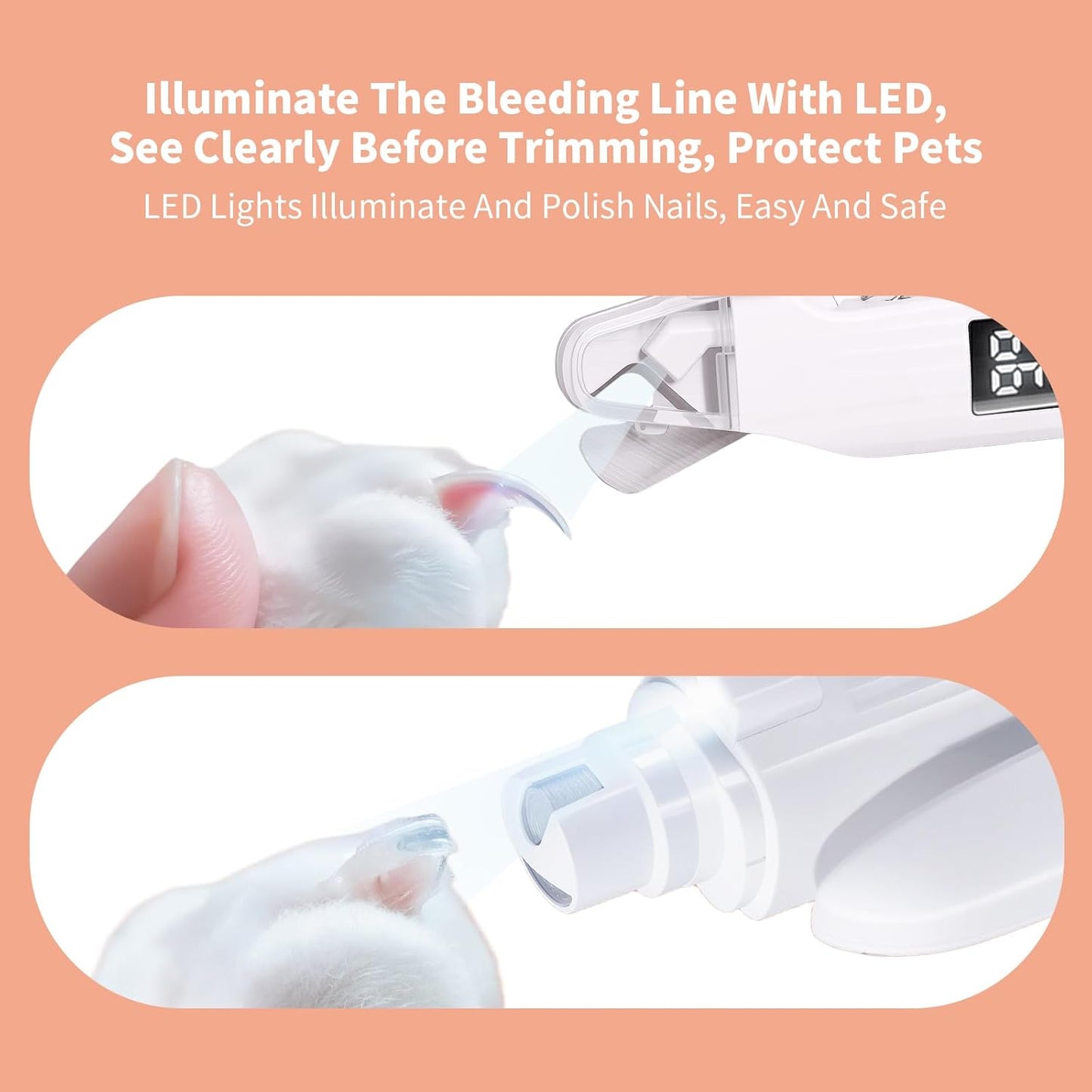 2-In-1 Dog Nail Trimmers & Dog Nail Grinder with 2 LED Lights, Low-Noise Operation, USB Rechargeable, Splash Protection Device, Multiple Grinding Methods, Perfect for Large, Medium, and Small Pets