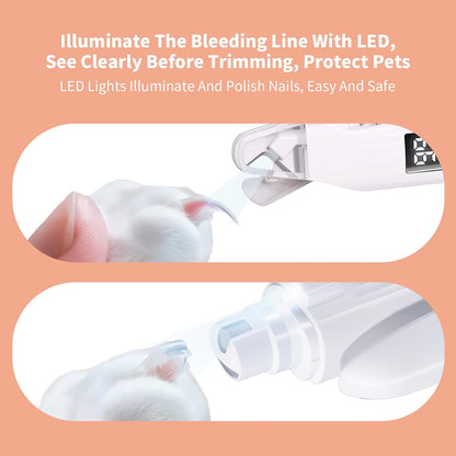 2-In-1 Dog Nail Trimmers & Dog Nail Grinder with 2 LED Lights, Low-Noise Operation, USB Rechargeable, Splash Protection Device, Multiple Grinding Methods, Perfect for Large, Medium, and Small Pets