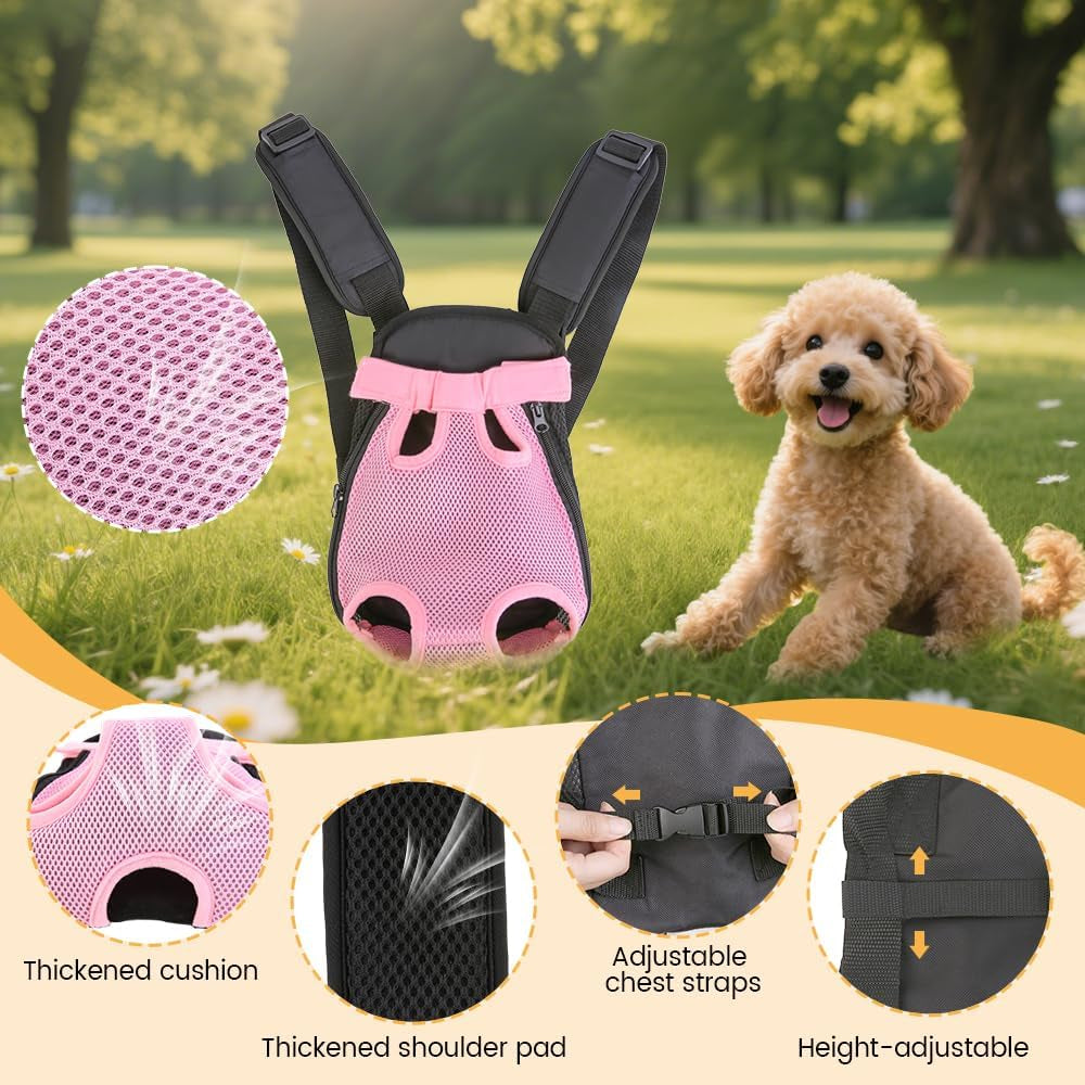 Dog Backpack Carrier/Cat Carrier, Adjustable Pet Front Carriers Travel Bag for Puppy Medium Dogs, Legs Out, Soft Ventilated Doggie Chest Carry Backpacks for Hiking/Camping, 2.5-4 Lbs, Pink