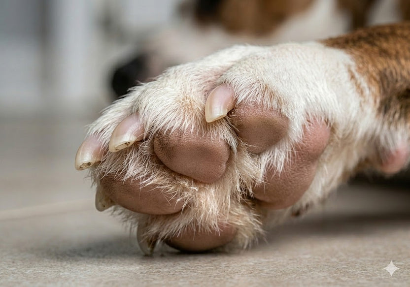 Dog paw after using scratch board